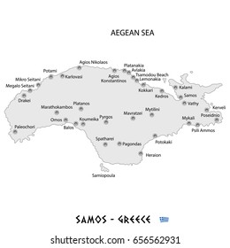 island of samos in greece white map art illustration