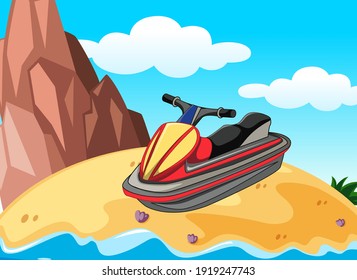 Island scene with a Jet ski illustration