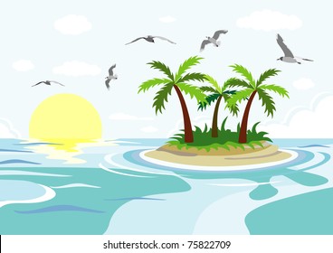 island sea and palm trees