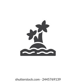 Icono de Vector con olas de mar. cartel plano relleno para concepto móvil y Diseño web. Isla tropical con palmeras e icono de glifo de playa. Símbolo, ilustración del logotipo. Vector gráfico