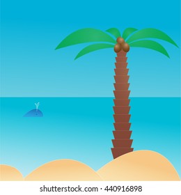 Island, sea, whale, palm illustration - stock vector 
