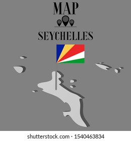 Island Seychelles outline world map silhouette vector illustration, creative design background, national country flag, objects, element, symbols from countries all continents set.