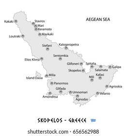 island of skopelos in greece white map art illustration