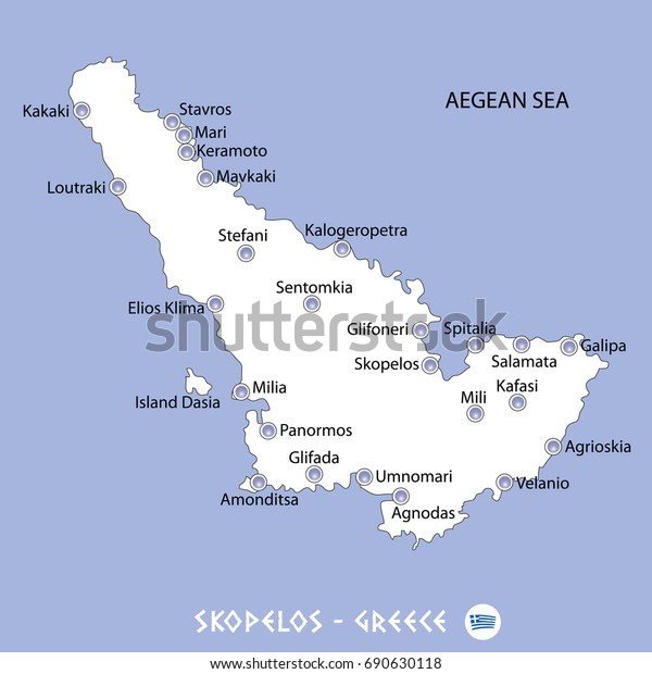 Island Skopelos Greece White Map Blue Stock Vector (Royalty Free ...