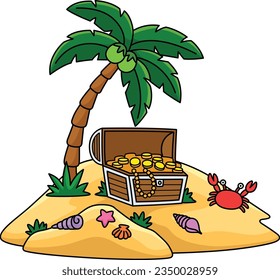 Island Summer Cartoon Colored Clipart Illustration