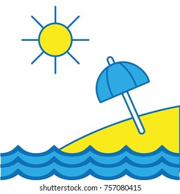 island with sun weather and umbrella open