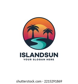 Island Sunset Color Logo Icon Illustration