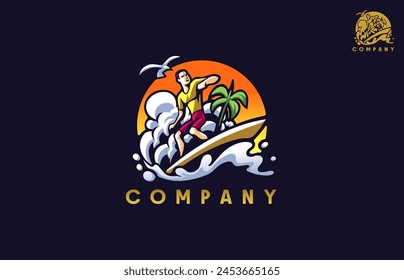 Island Surfing logo design inpiration, vector illustration