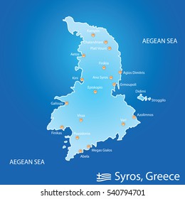 island of Syros in Greece map illustration design in colorful