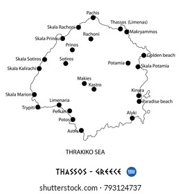 Island of Thassos in Greece map art on white background