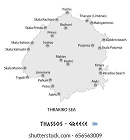 island of thassos in greece white map art illustration