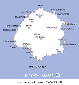 island of thassos in greece white map and blue background illustration in colorful
