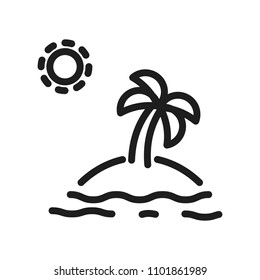 Island thin line icon with a palm tree in the middle. Minimal vector illustration for isle concepts. Summer, holidays, vacations, turism and traveling.