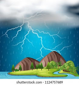 An Island and Thunderstorm illustration