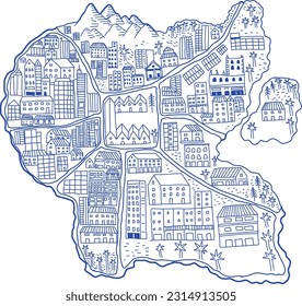 island town fantasy map hand drawn