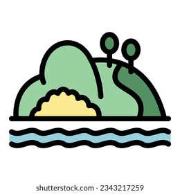 Island travel icon outline vector. Walk forest. Ecotourism trip color flat