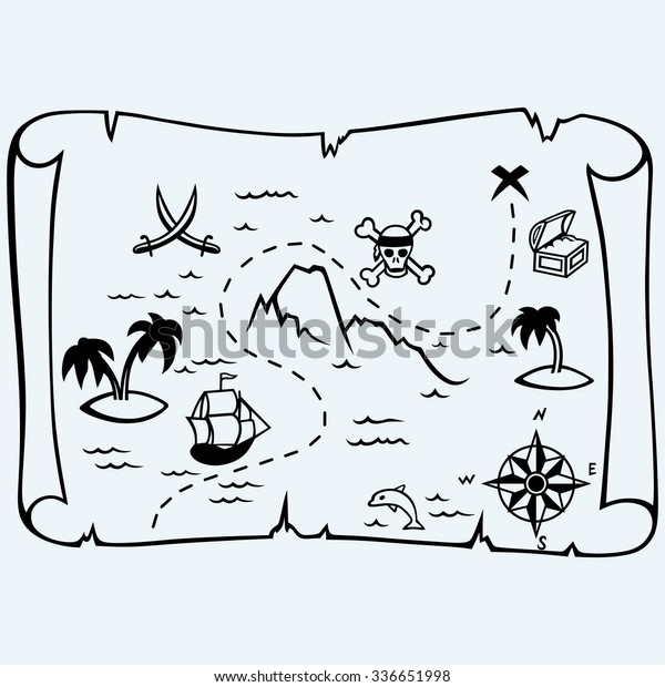 Island Treasure Map Isolated On Blue Stock Vector Royalty Free