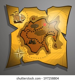 Island Treasure Map. Vector illustration.