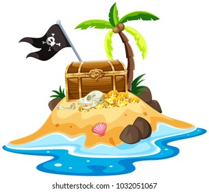 Island with treasure and tree illustration