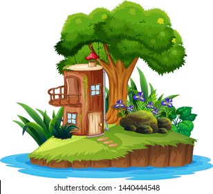 Island with tree house illustration