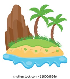 
An island with trees and in a seaside, tropical island 

