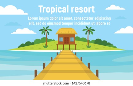 Island tropical resort concept banner. Flat illustration of island tropical resort vector concept banner for web design