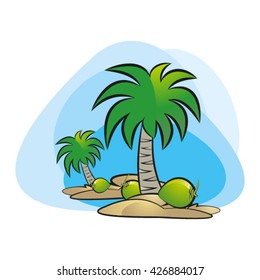 island with two palm trees-vector drawing