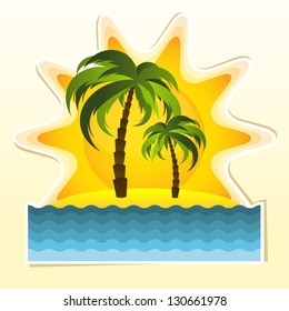 Island with two palms and sun