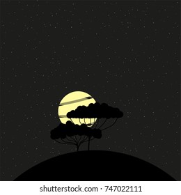 Island under Sun with Trees - Mobile Vector Art Dark
