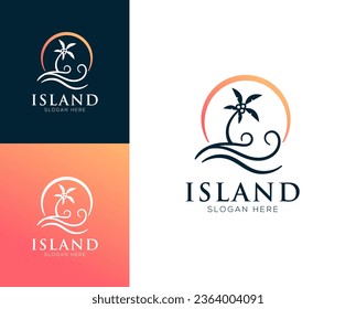 Isla, vacaciones, diseño del logo de la playa ilustración vectorial