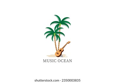 island vector decoration. coconut tree and ukulele.