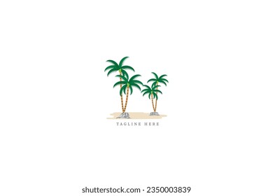 island vector decoration. coconut trees and stone.