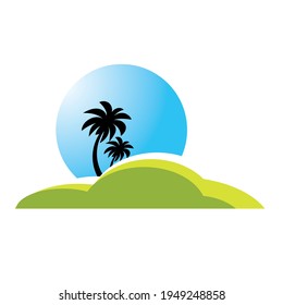 island vector icon in green and blue isolated on white