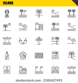 island vector line icons set. marshall, beach and beach Icons. Thin line design. Modern outline graphic elements, simple stroke symbols stock illustration