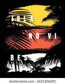 Island Vibes Tropical Sunset with Palm Trees – Retro Summer Beach Graphic for T-Shirt Poster Design