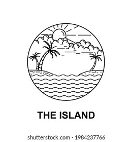 the island view sun,cloud,palm monoline vector illustration