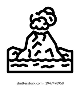 Insel mit vulkanischem Liniensymbol Vektorgrafik. Insel mit Vulkanschild. isoliertes Kontursymbol