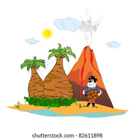 island with a volcano and a pirate vector