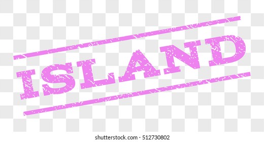 Island watermark stamp. Text caption between parallel lines with grunge design style. Rubber seal stamp with dust texture. Vector violet color ink imprint on a chess transparent background.