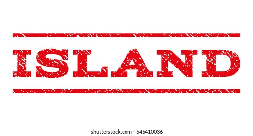 Island watermark stamp. Text caption between horizontal parallel lines with grunge design style. Rubber seal stamp with dust texture. Vector intensive red color ink imprint on a white background.