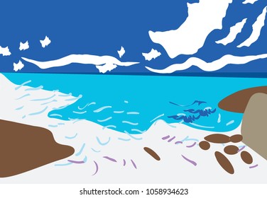 The island with white sand.