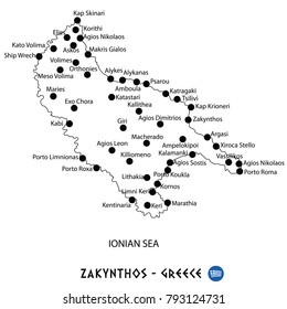Island of Zakinthos in Greece map art on white background