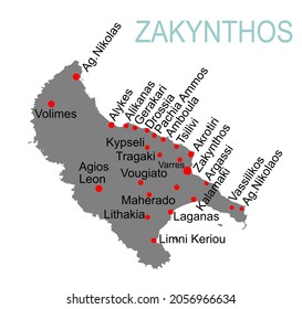 Island of Zakynthos (Zakinthos) in Greece vector map silhouette illustration isolated on white background.
