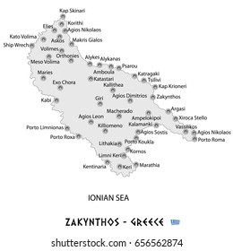 island of zakyntos in greece white map art illustration