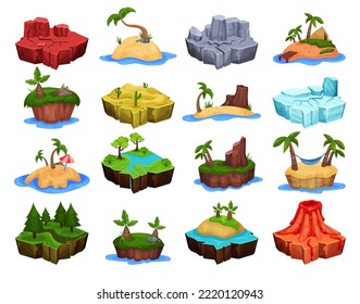Islands for Computer Game with Desert, Forest, Tropical Beach, Ice, Mountain and Volcano Big Vector Set