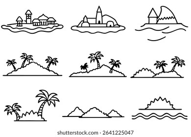Islands Line Art Detailed Drawing for Coastal Landscape Illustration