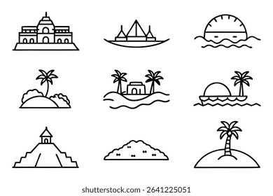 Islands Line Art Detailed Drawing for Coastal Landscape Illustration