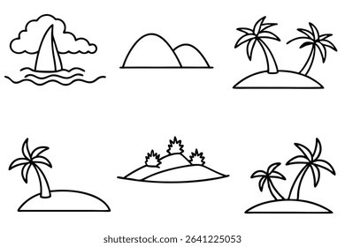 Islands Line Art Detailed Drawing for Coastal Landscape Illustration