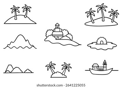 Islands Line Art Detailed Drawing for Coastal Landscape Illustration