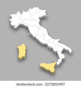 Islands region location within Italy 3d isometric map